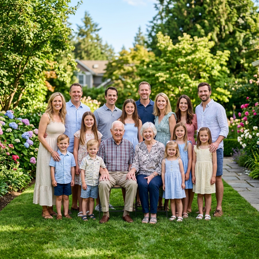Family reunion group photo with missing cousins added online example