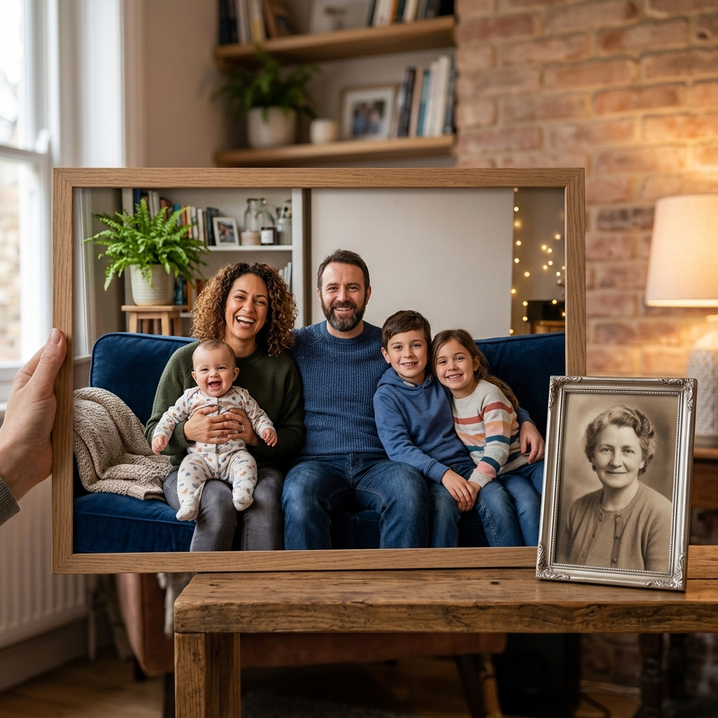 Add deceased grandparents to a family photo memorial keepsake example