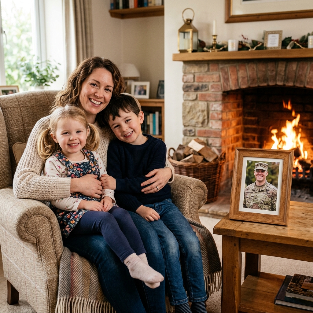 Military family photo with deployed father added naturally example