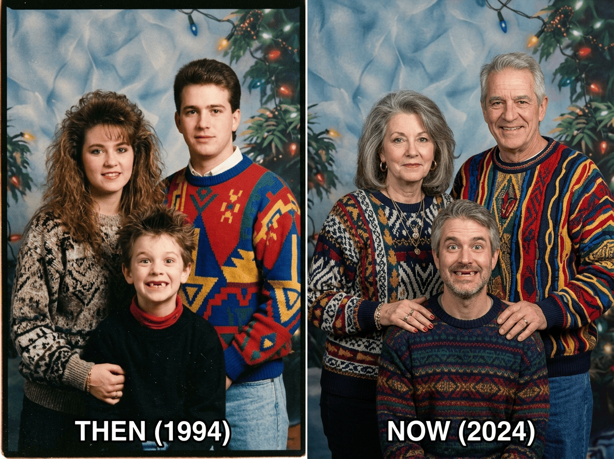 Awkward family photo with pet photobomb example