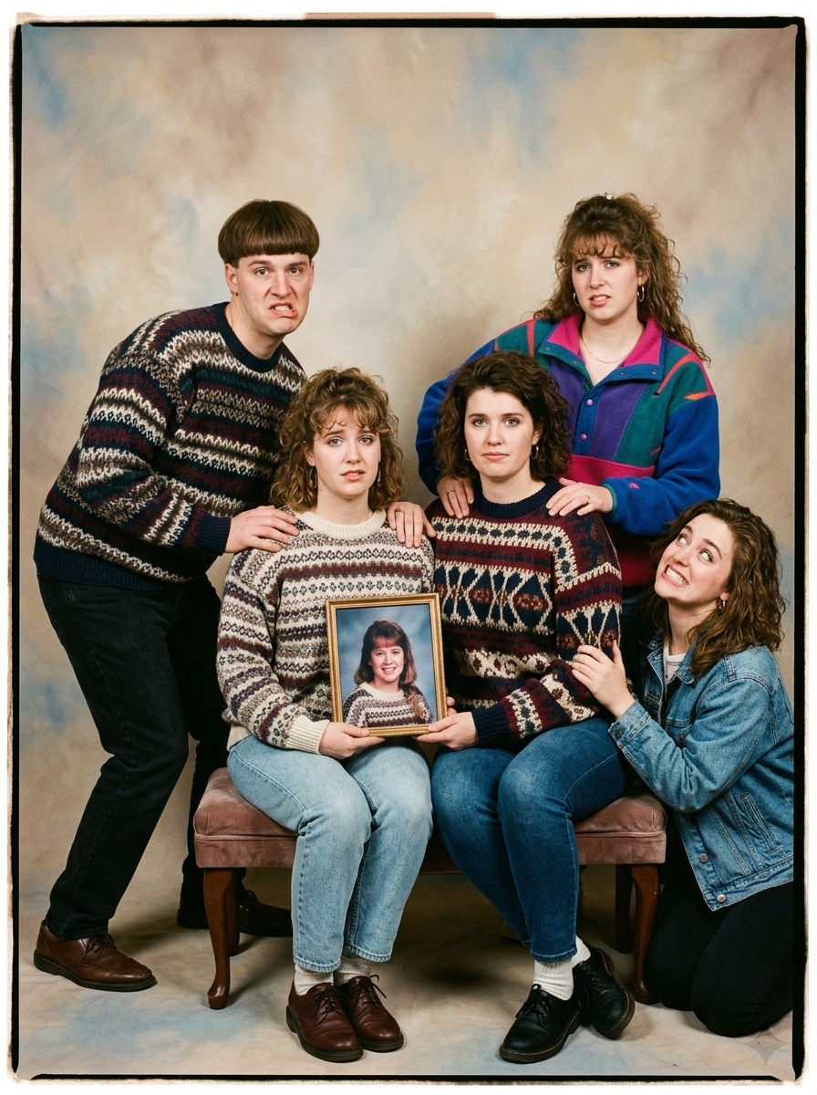 Awkward sibling portrait example